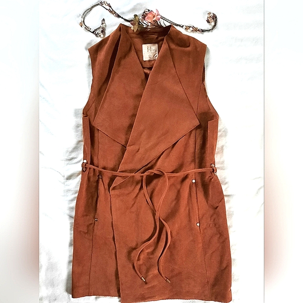 BH by INDIAN, Faux Suede Wrap Vest in Rust, Pockets, Tie String Belt